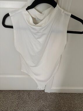 Primark White Sleeveless Draped Neck Bodysuit
